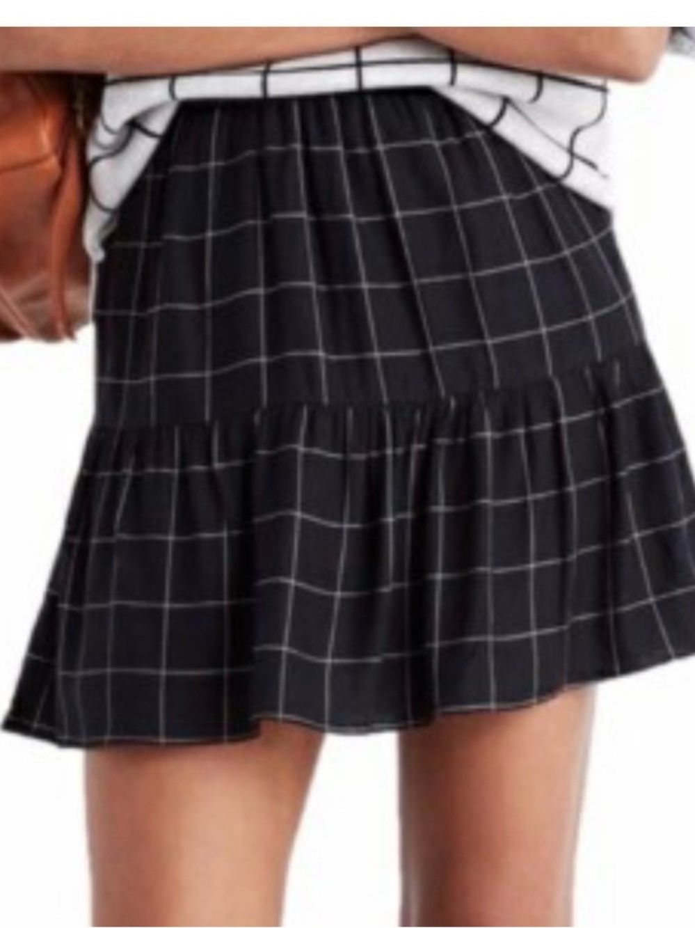 Madewell Black Windowpane Tiered Mini Skirt Ruffle Preppy Lined Size 4 Plaid